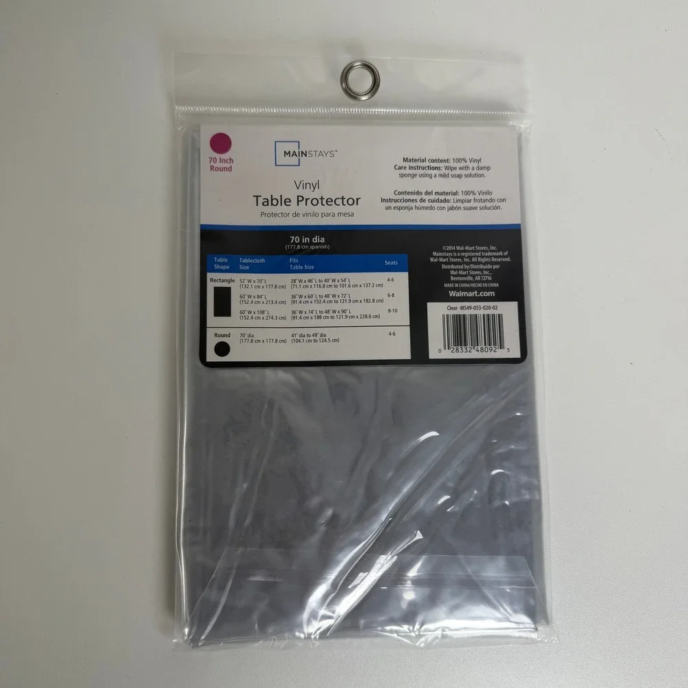 Mainstays Vinyl Table Protector Home‎ 70 Inch Clear Round Waterproof Spill Proof